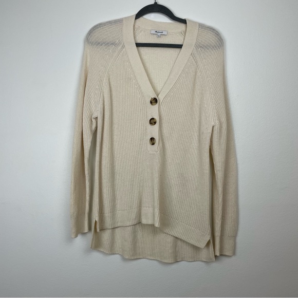 Madewell Light Tan / Antique Cream Half Button Ribbed Lyle Henley Sweater - Picture 1 of 6